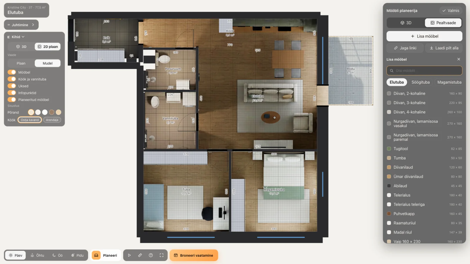 The furniture planner in top view